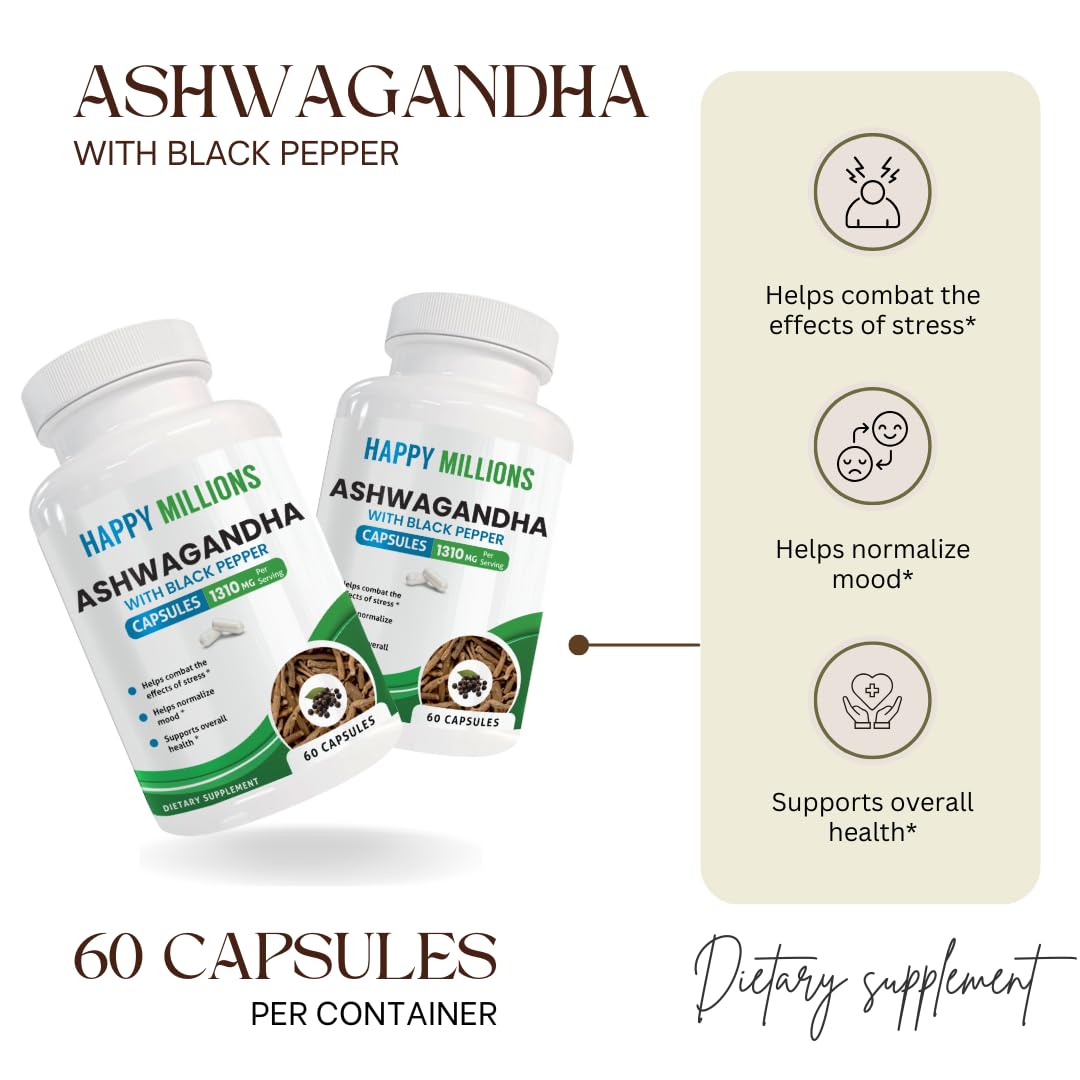 HAPPY MILLIONS Ashwagandha with Black Pepper Capsules 60