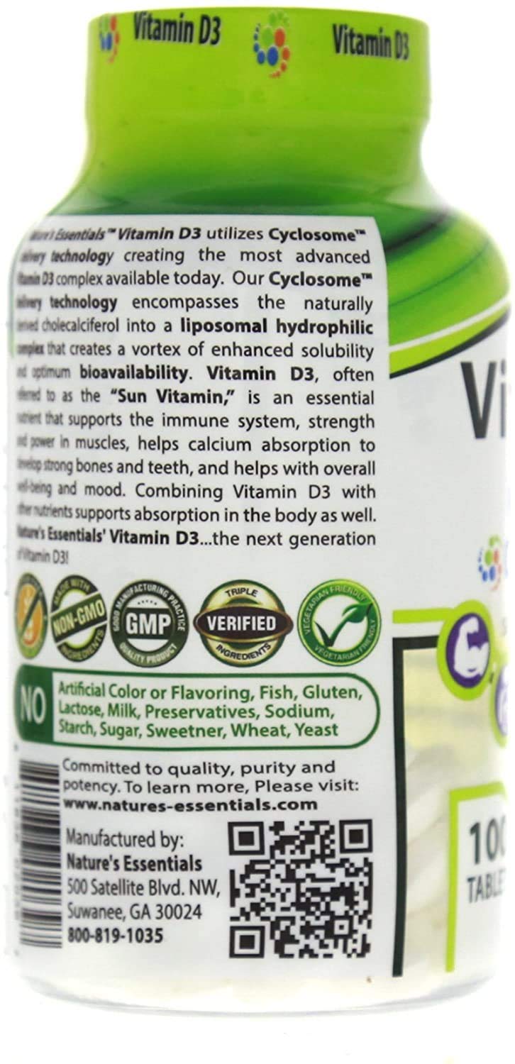 Nature's Essentials Vitamin D3 2000IU Tablet, 100 Count