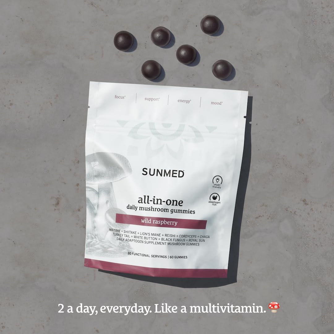 SUNMED All-in-One Mushroom Supplements, 60 Gummies