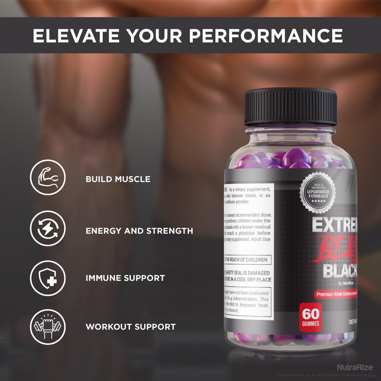 NutraRize Extreme Beast Black Gummies 180 Count