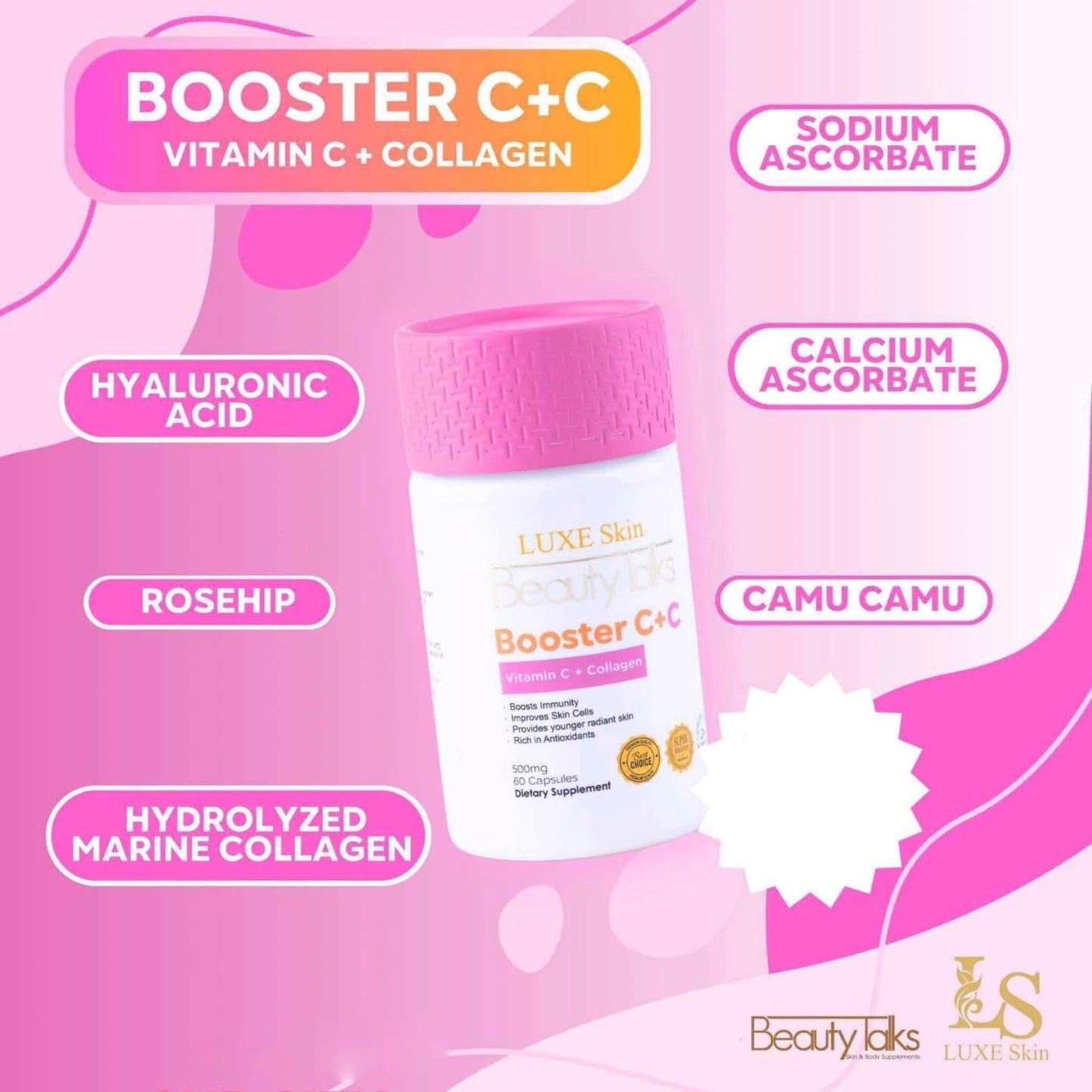 Generic Luxe Skin Beauty Talks Booster Vitamin C and Collagen Capsules, 60 Count