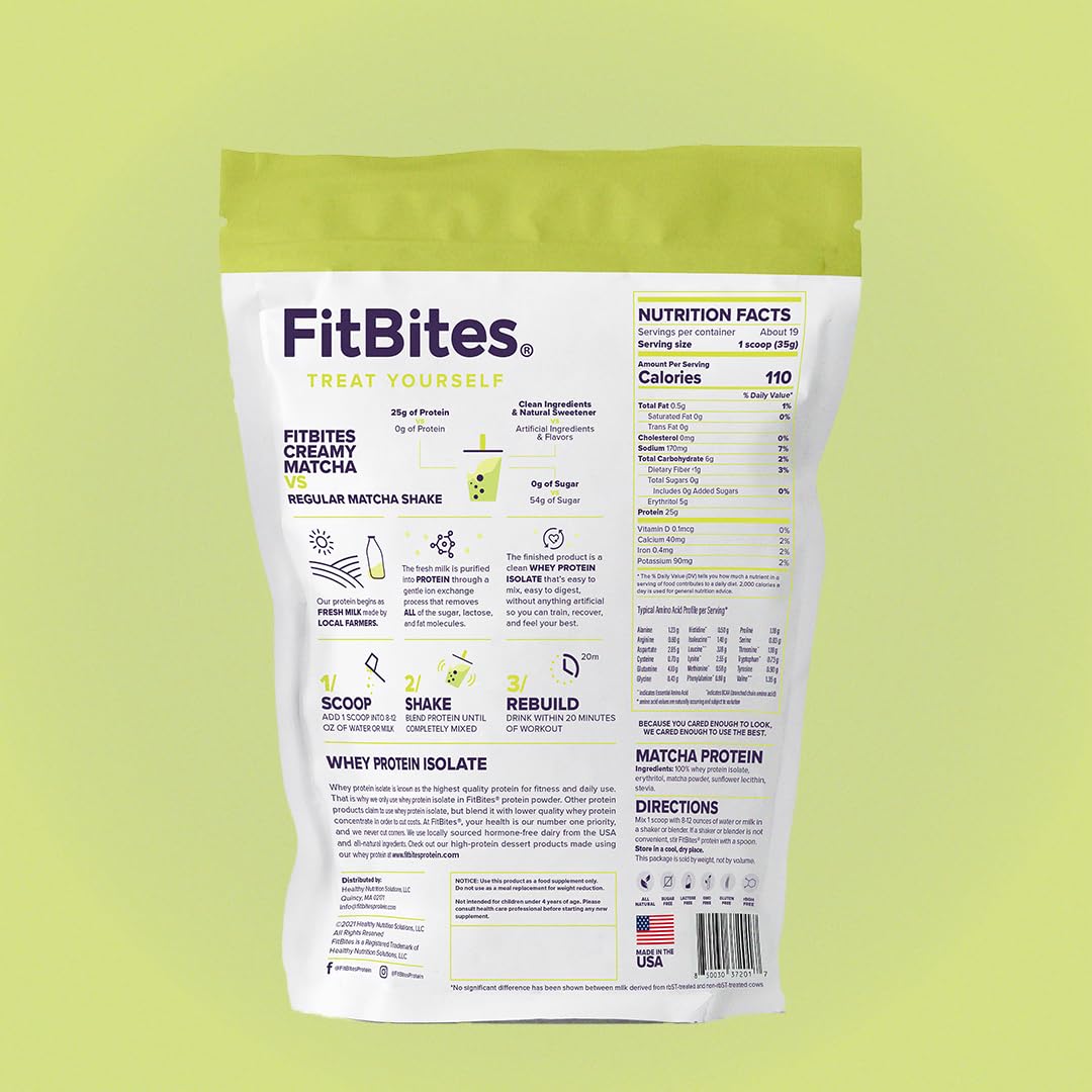 FitBites 100% Whey Isolate Protein Powder (Matcha Latte), 24 Servings