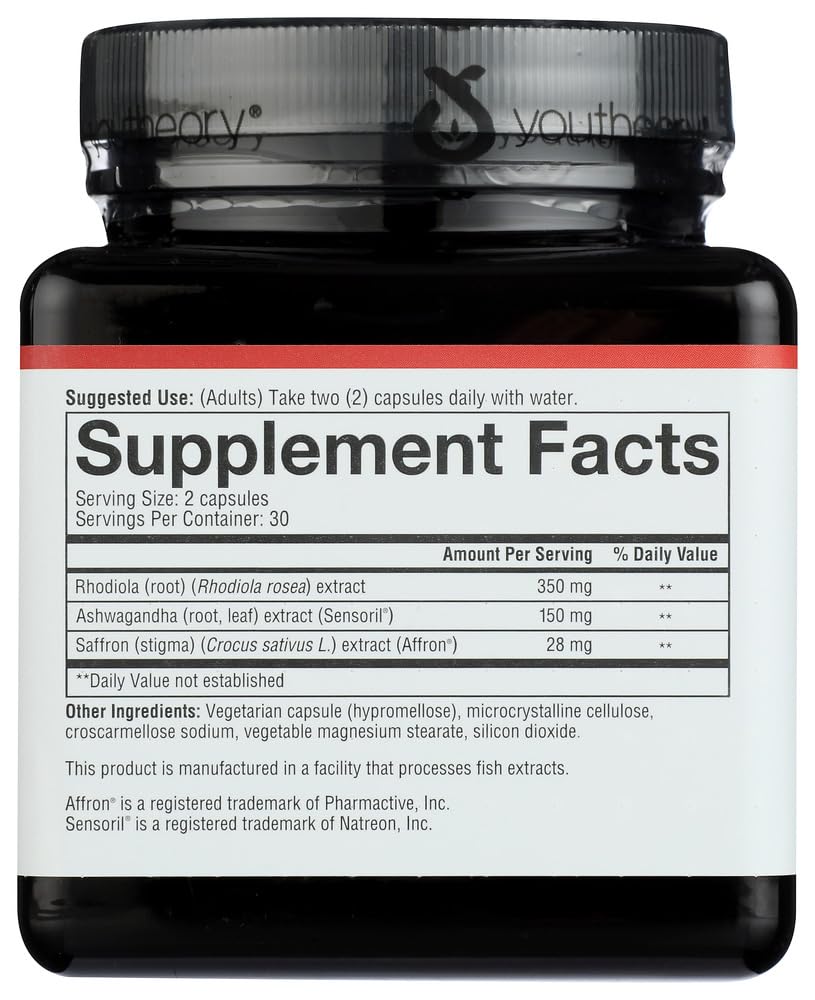 Youtheory Saffron Advanced Dietary Supplement Elevates Mood & Mental Focus, 60 Capsules