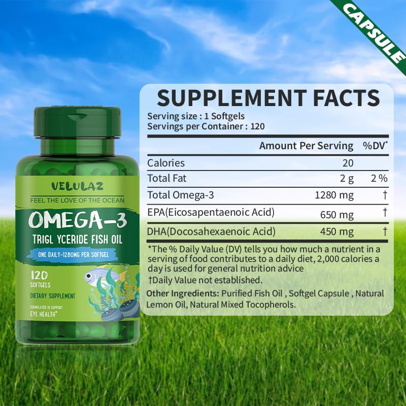 velulaz Omega-3 Fish Oil Softgels 60 Count