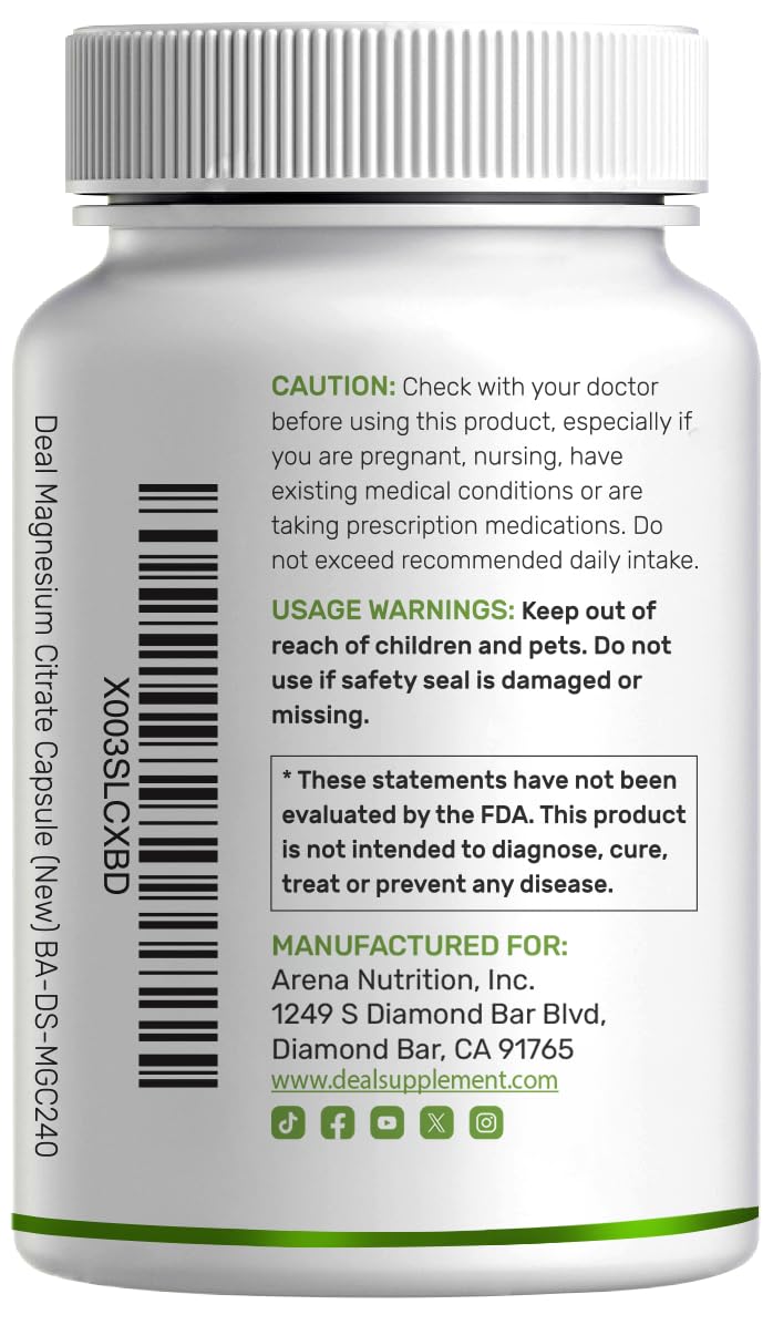 Deal Supplement Magnesium Citrate 500mg Capsule 240 Count