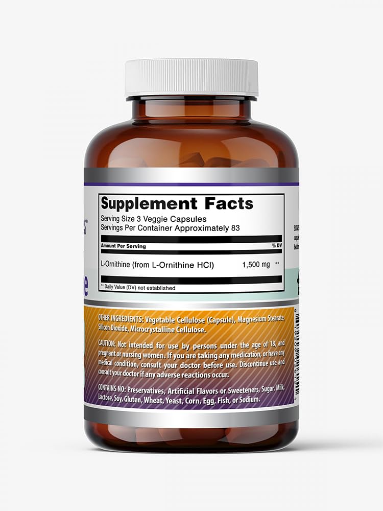 Amazing Nutrition L-Ornithine 1500 mg Supplement Capsules, 250 Count