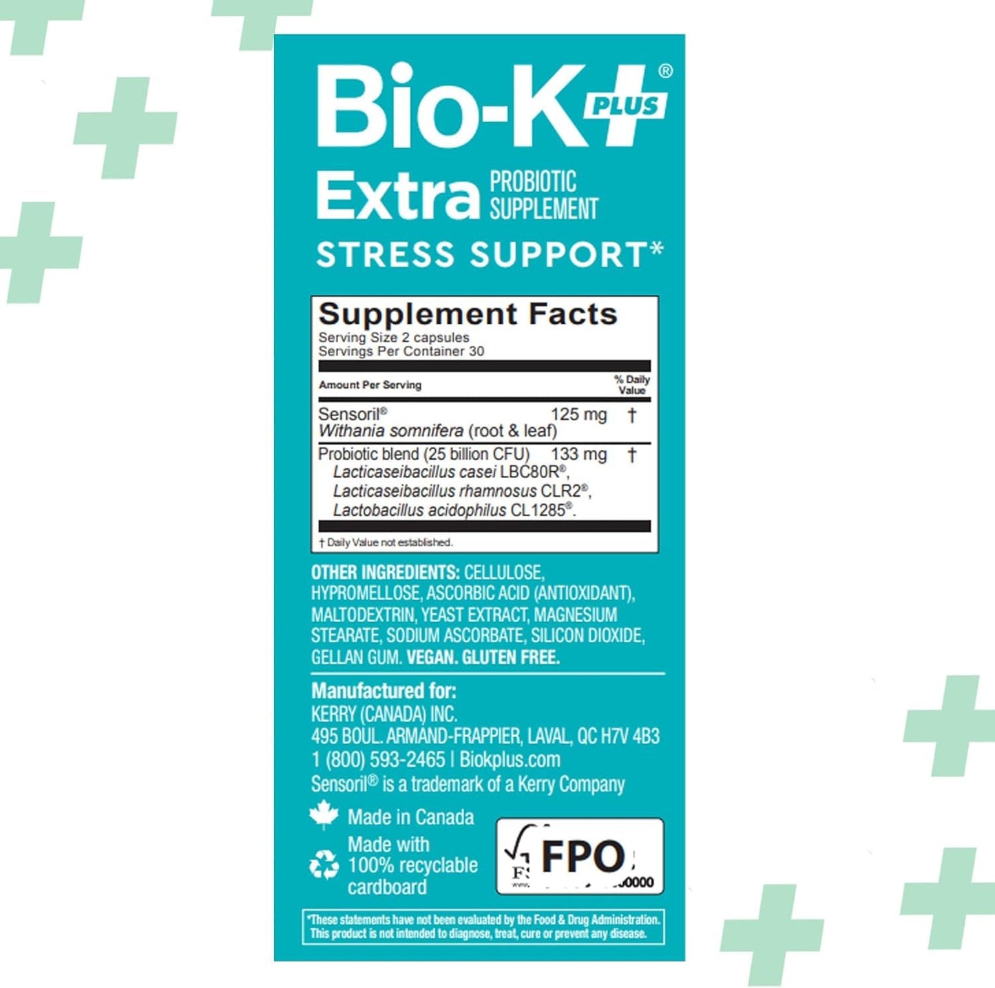 Bio-K Plus Probiotic for Stress Support with Sensoril® Ashwagandha Capsule, 60 Capsules