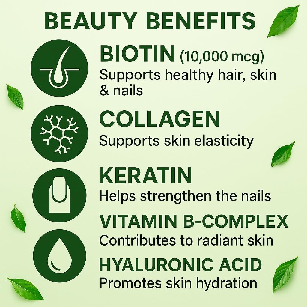 vitaxmin Biotin 10000mcg with Collagen Keratin Hyaluronic Acid - Hair Growth Vitamins for Women & Men - Hair Skin and Nails Vitamins with B Complex - 60 Capsules