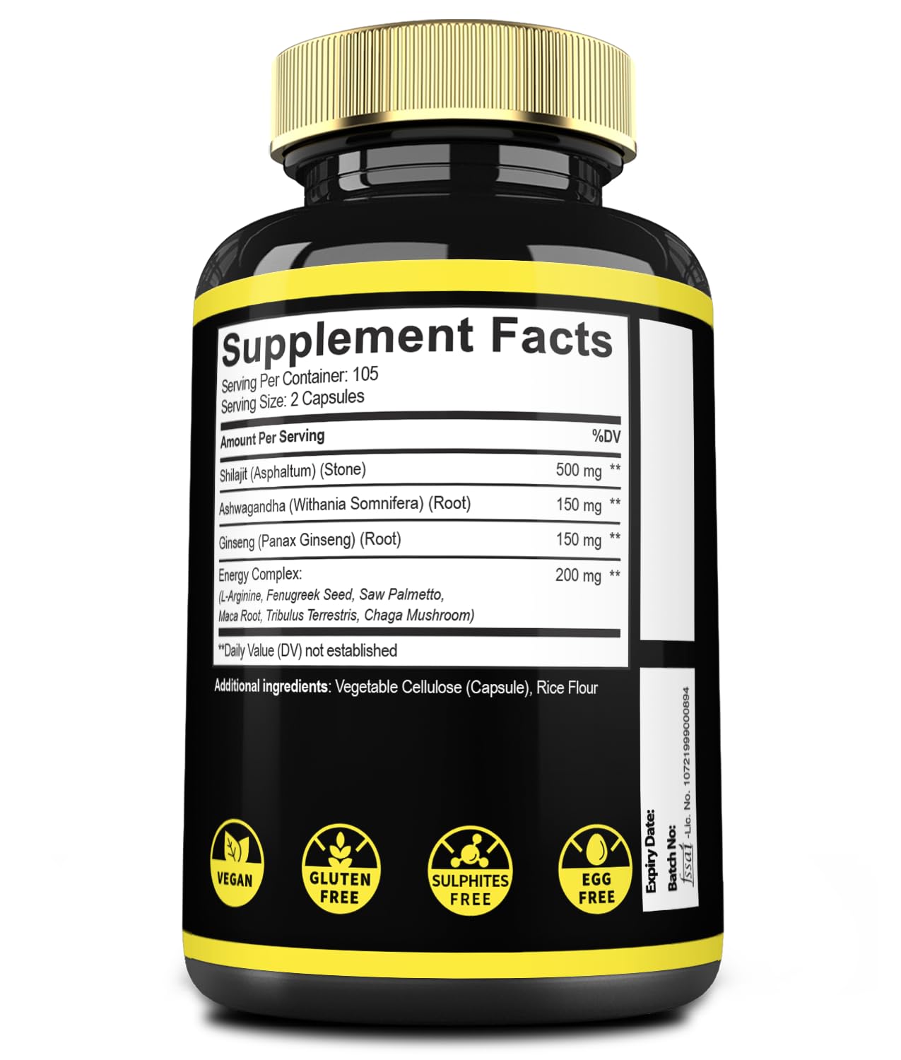Mecisco 9in1 Shilajit Pure Himalayan Organic with Ashwagandha Root, Panax Ginseng, L-Arginine, Chaga & More, 210 Capsules