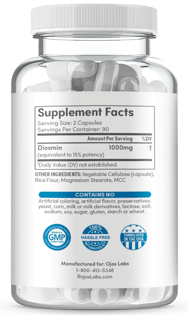 OjosLabs Diosmin 1000mg Capsules, 180 Count
