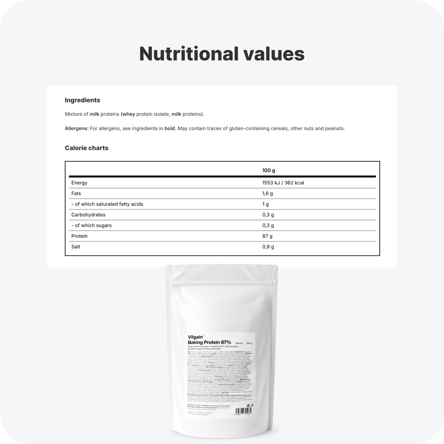 Vilgain 87% Baking Protein Whey Protein Isolate Vanilla Flavor Protein Powder, 1.1 Pound