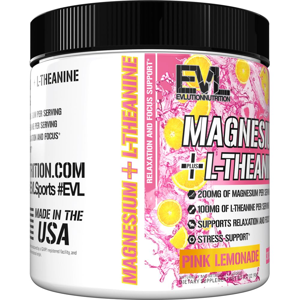 Evlution Magnesium + L-Theanine - Natural Relaxation & Focus Support - 200mg Magnesium + 100mg L-Theanine - Vegan & Non-GMO Powder 3.17 Ounce