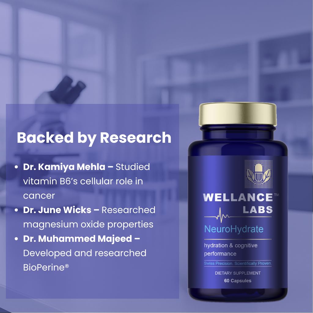 Wellance Labs NeuroHydrate Cognitive Performance & Hydration Supplement with Electrolytes, Amla & Astaxanthin, 60 Capsules