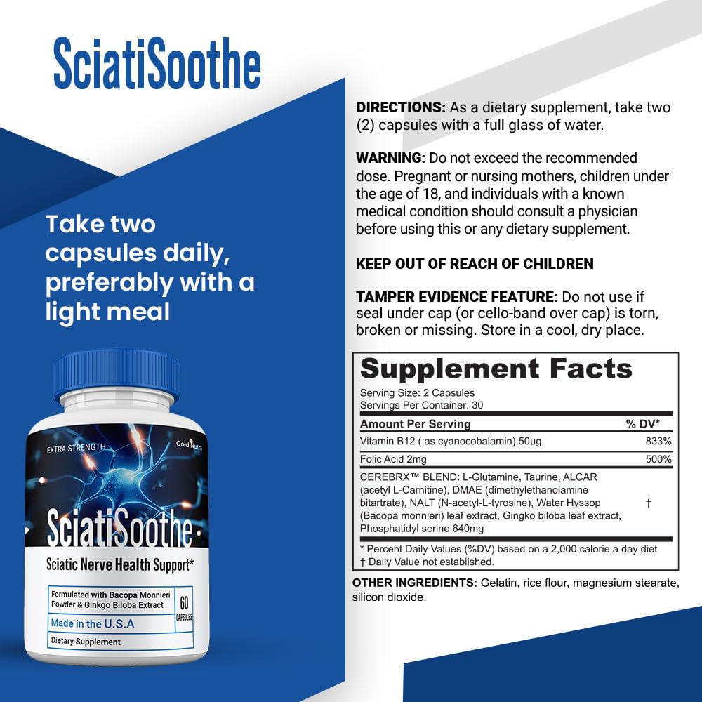 Gold Nutra SciatiSoothe All Natural Brain and Cognitive Supplement Capsules, 2-Count