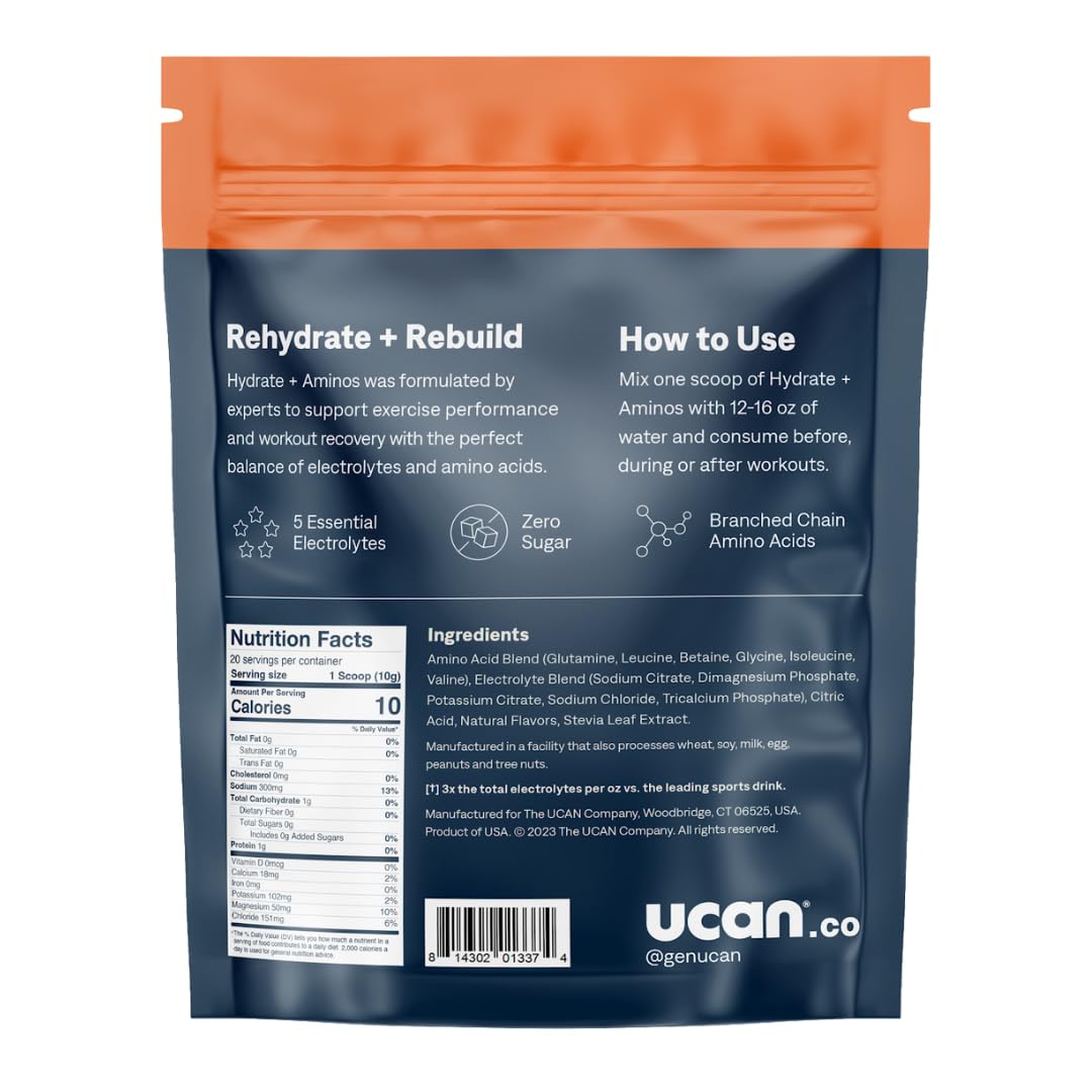 UCAN Hydrate + Aminos Powder, Orange, 7 Ounce