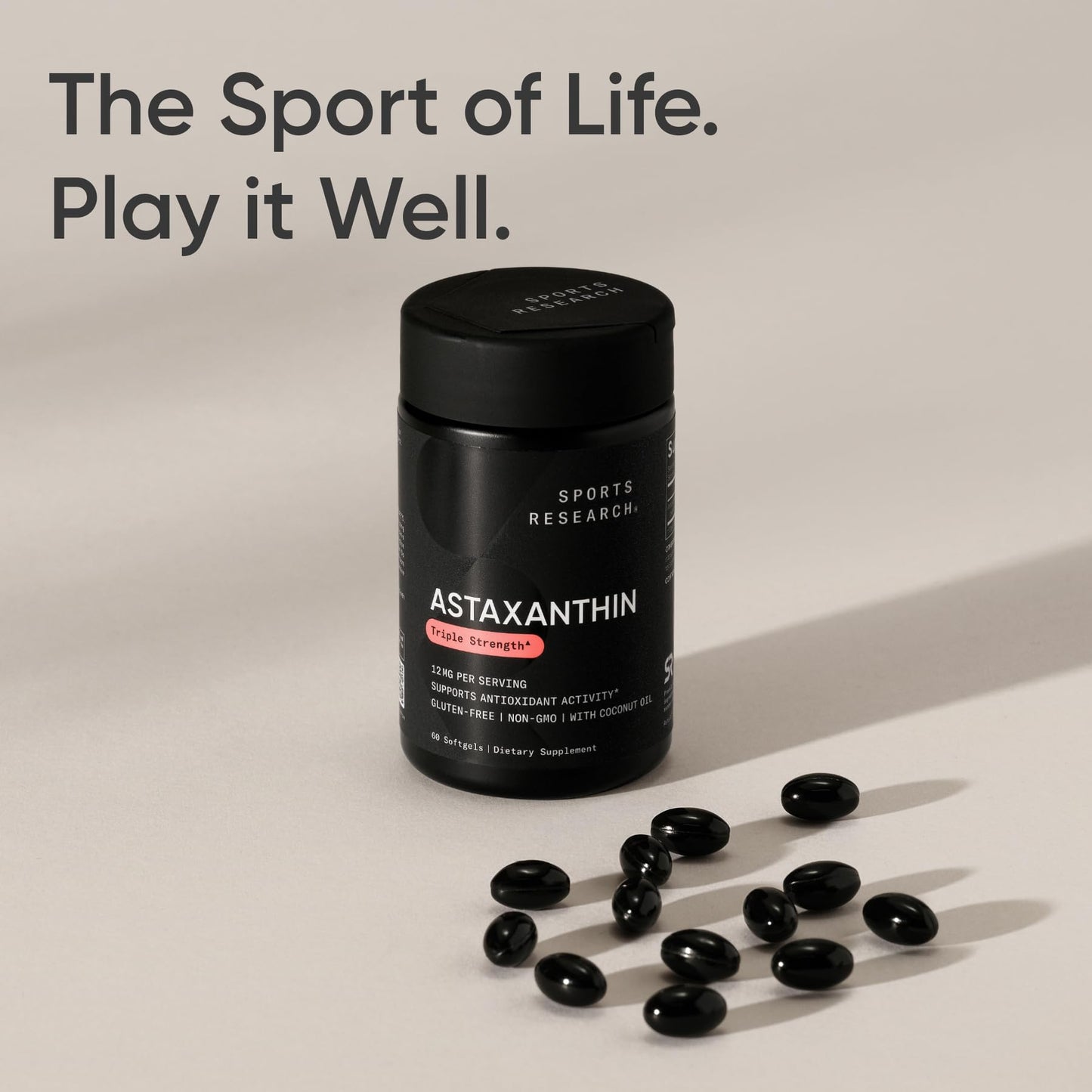 Sports Research Icelandic Astaxanthin 12mg w/Coconut Oil Softgel 60 Count