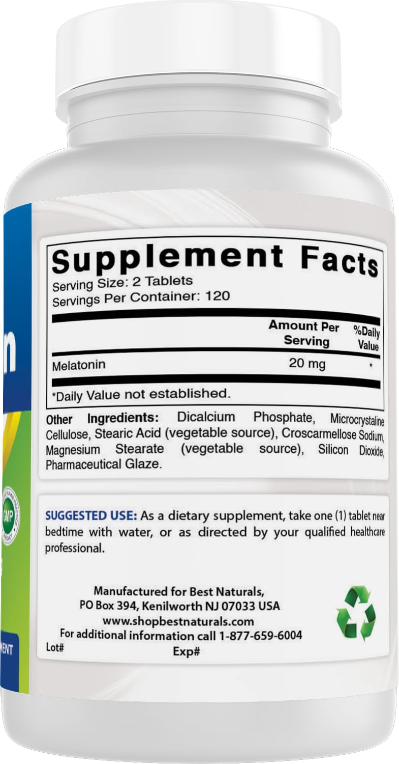 Best Naturals Melatonin 20mg Tablet, 480 Tablets
