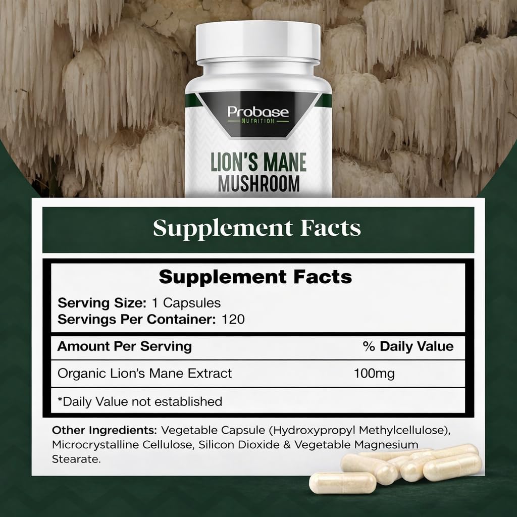 Probase Nutrition Lions Mane Mushroom Cognition Capsule 120 Count