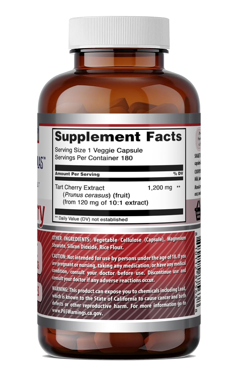 Amazing Nutrition Tart Cherry 1200 Mg Per Serving Veggie Capsules 180 Count