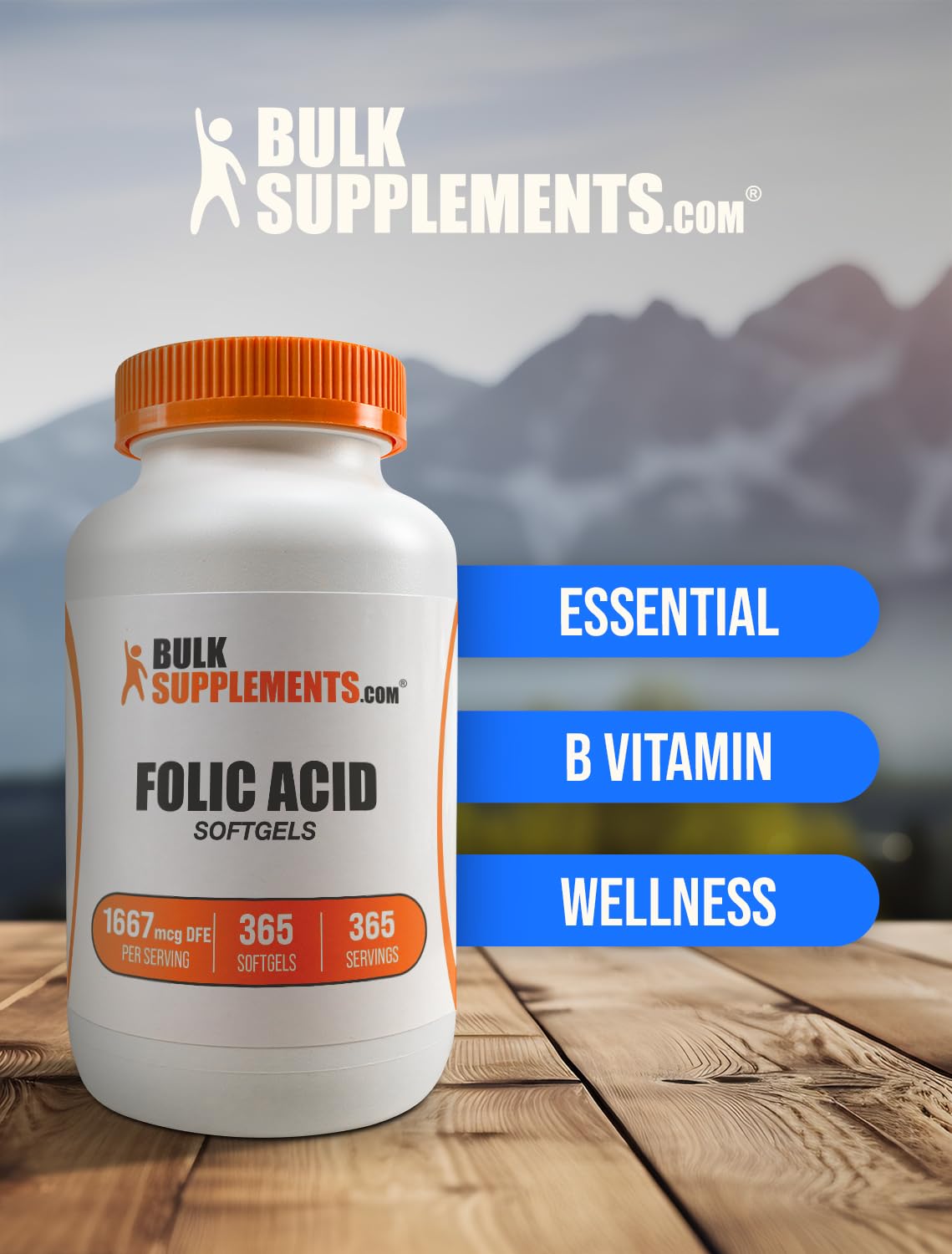BulkSupplements Folic Acid Softgels 1000 mcg (Vitamin B9), Folate Supplement, Gluten Free, 365 Softgels