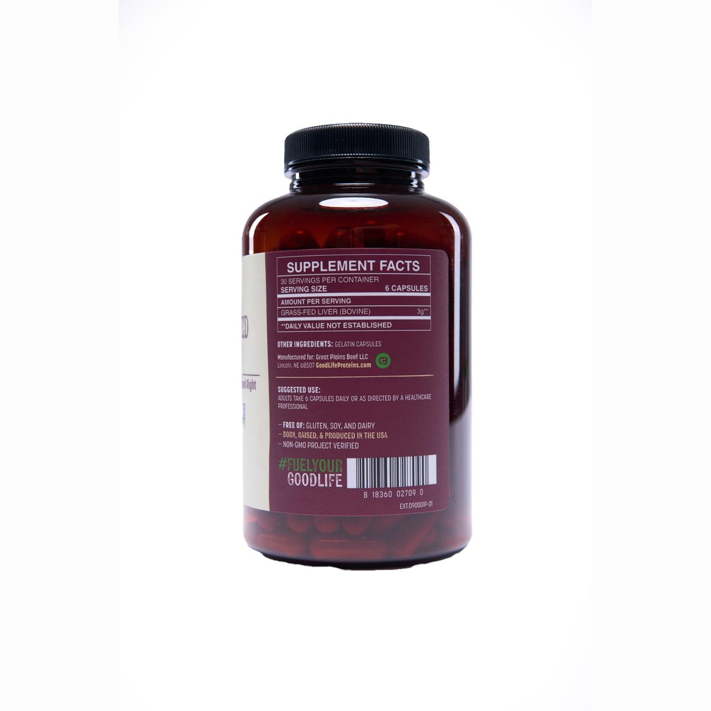 GOODLIFE Nutrition Grass Finished Beef Liver Capsules 180 Capsules