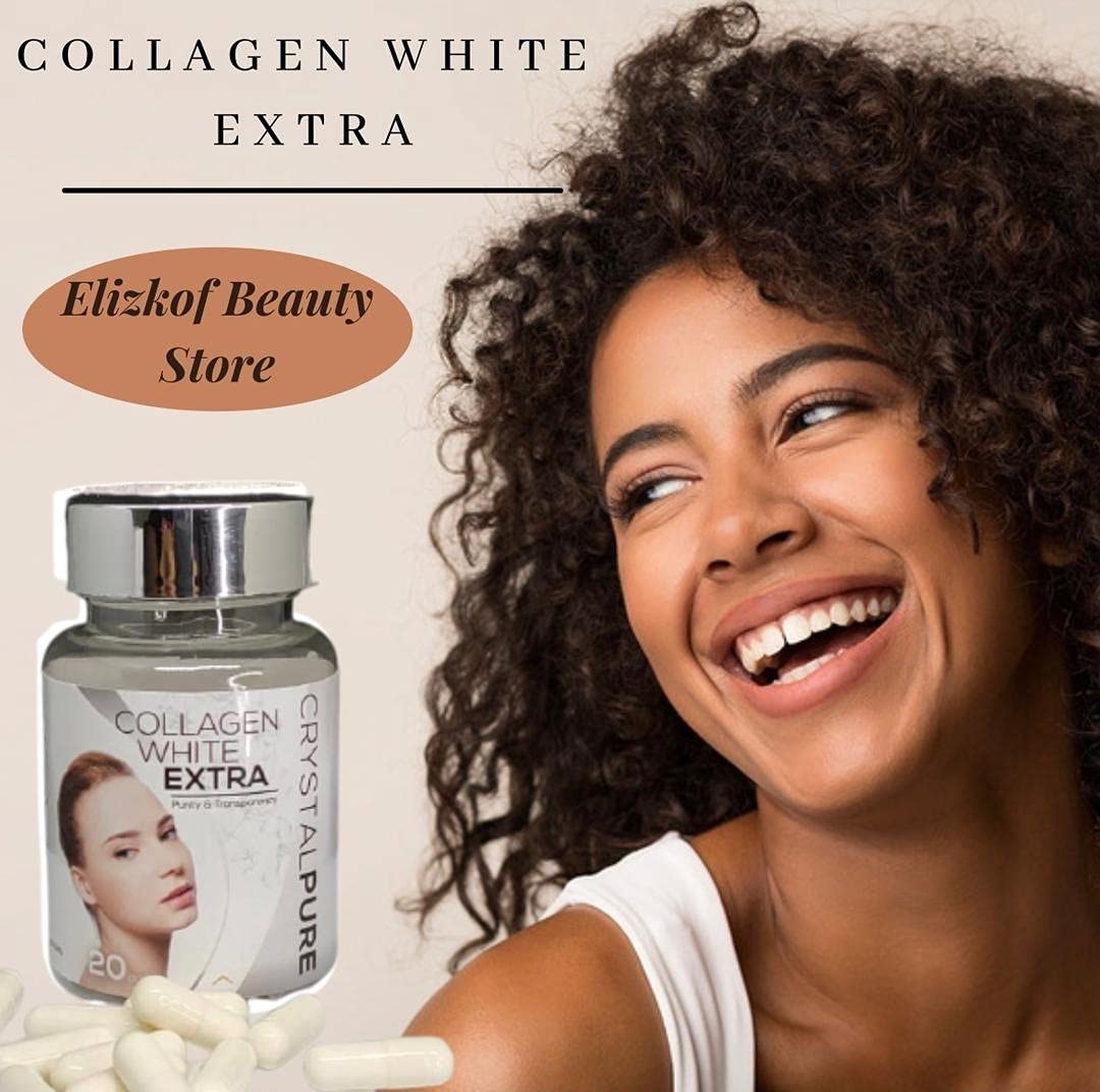 Elizkof Beauty Store Collagen White Extra Crystal Pure Skin Glutathione Supplement Capsules, 40 Count