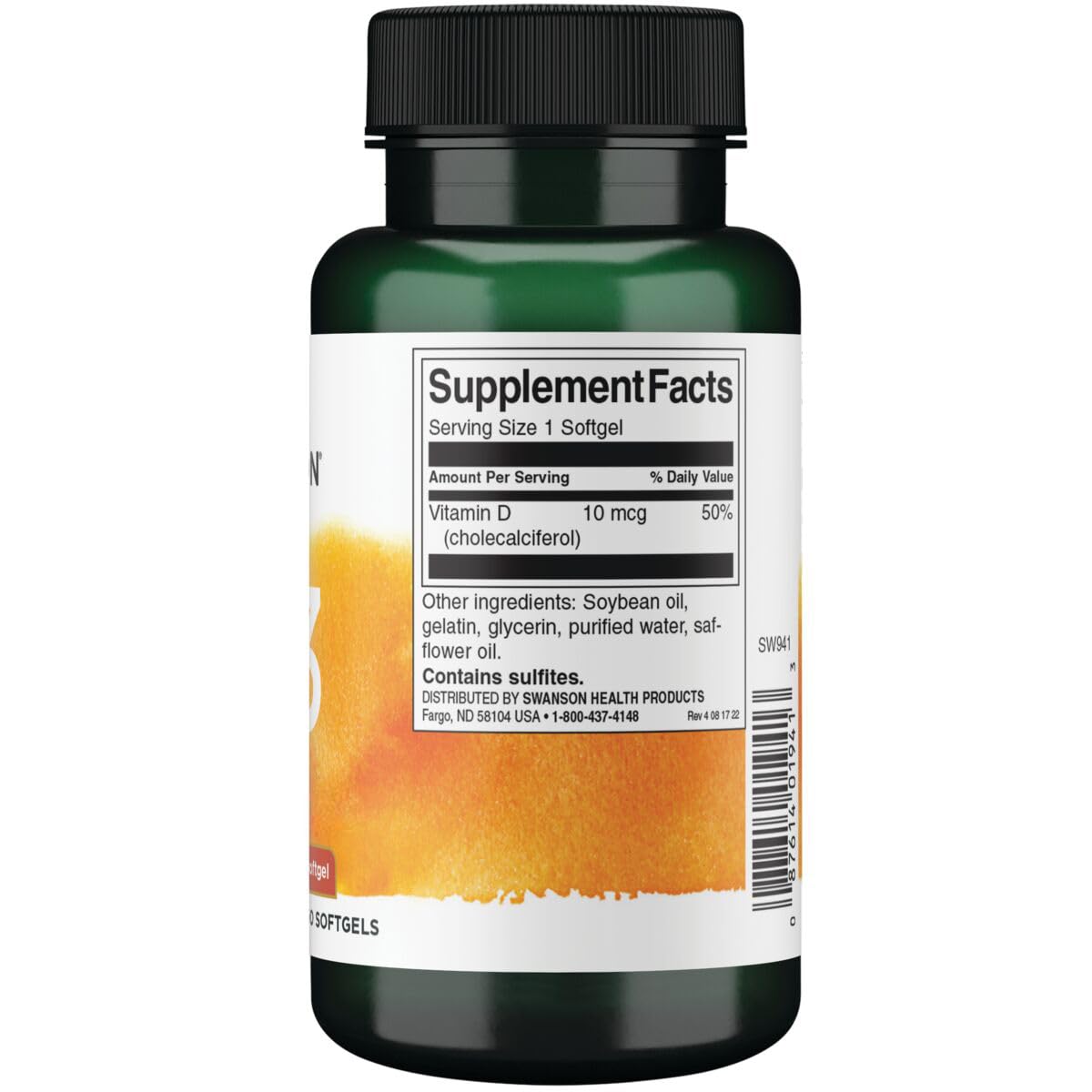 Swanson Vitamin D3 400 IU (10 mcg) Capsules 250