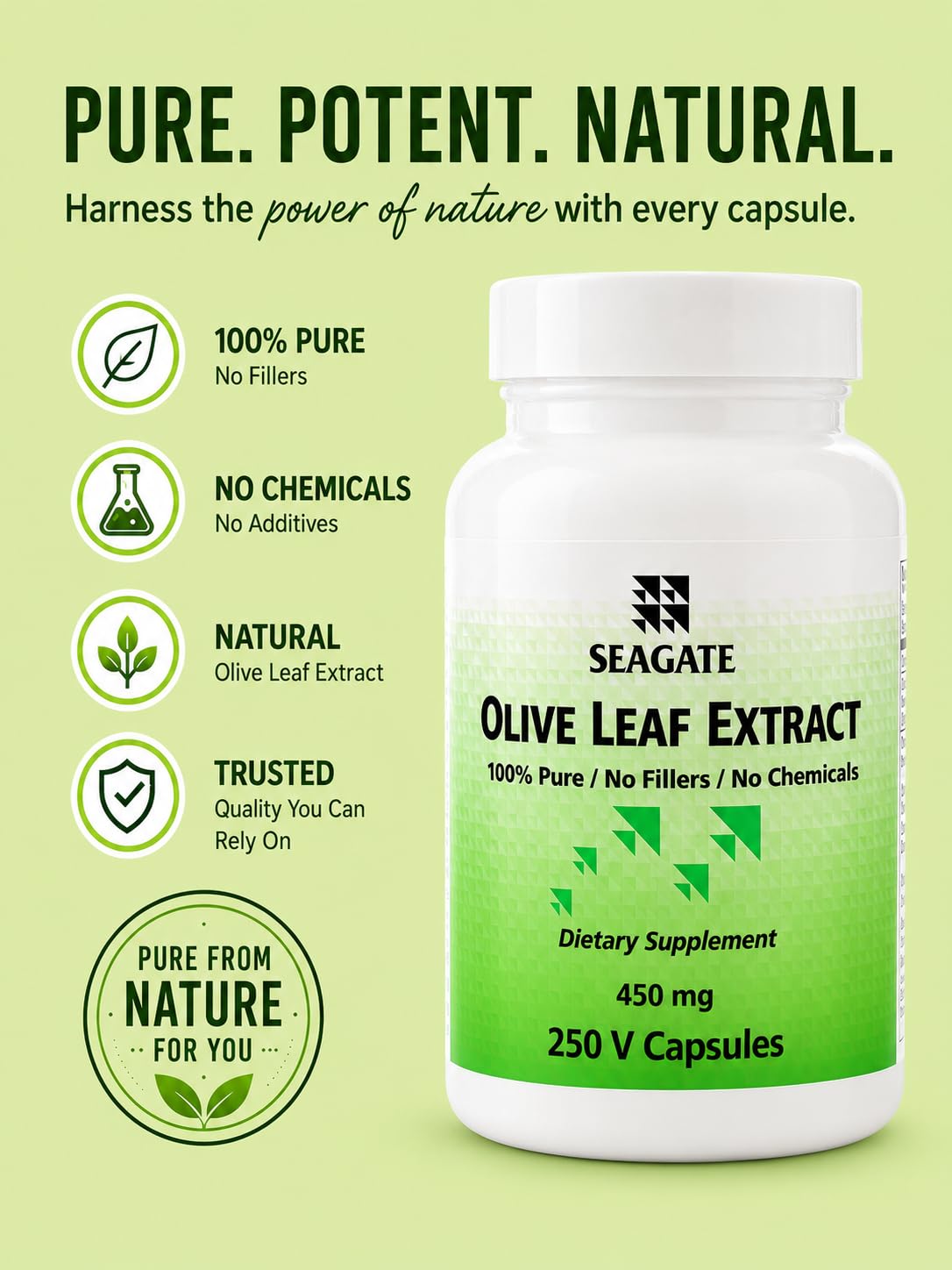 Seagate Products Olive Leaf Extract 450 mg 250 Capsules