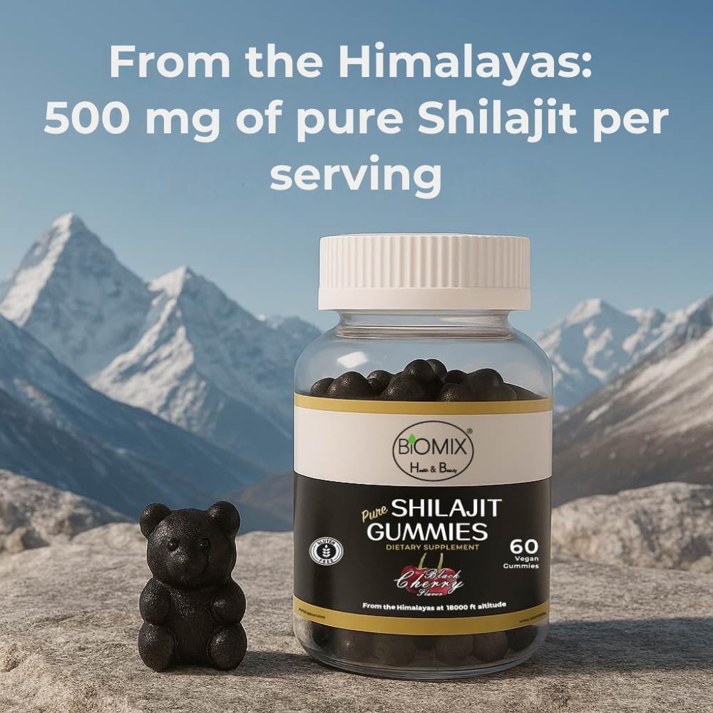 BIOMIX HEALTH & BEAUTY Premium Pure Himalayan Shilajit 500mg Real Shilajit Gummies, 60-count
