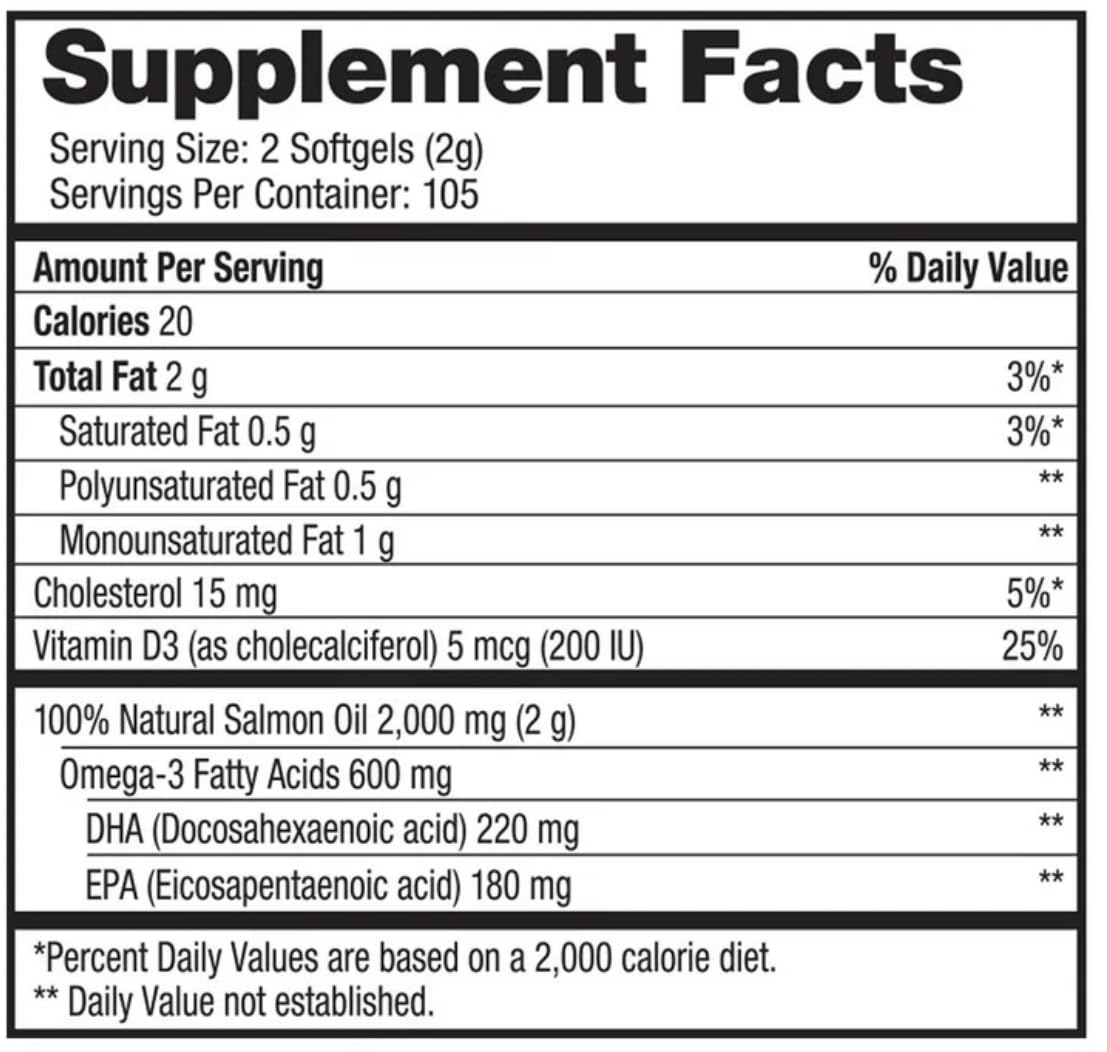 Generic Omega3 Extra Virgin Wild Pure Alaskan's Salmon Oil Softgels 210