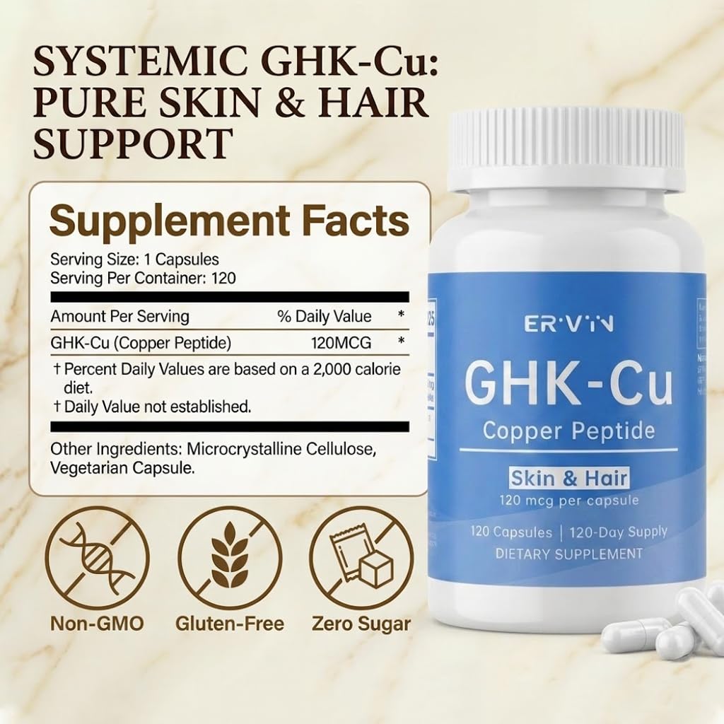 YASLIM Erivyn GHK-Cu Peptide Supplement Capsule, 120 Vegan Capsules