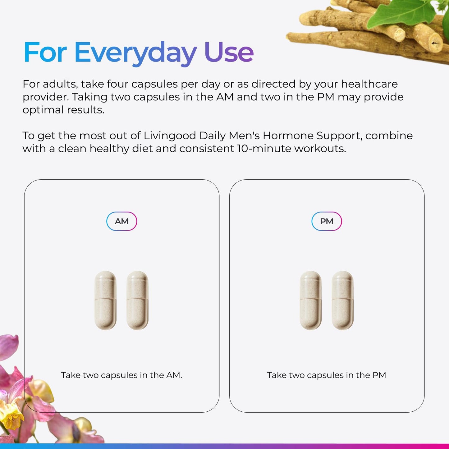 Livingood Daily 14-in-1 Men's Hormone Support Supplement Vitality & Balance 120 Capsules