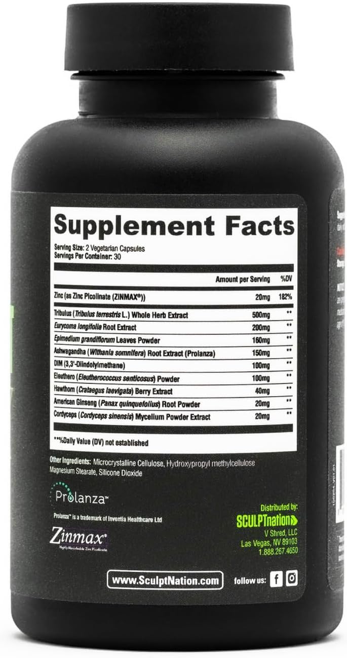 Sculpt Nation Tribulus Terrestris Supplement with Ashwagandha, Tribulus Extract and American Ginseng Root, 120 Capsules
