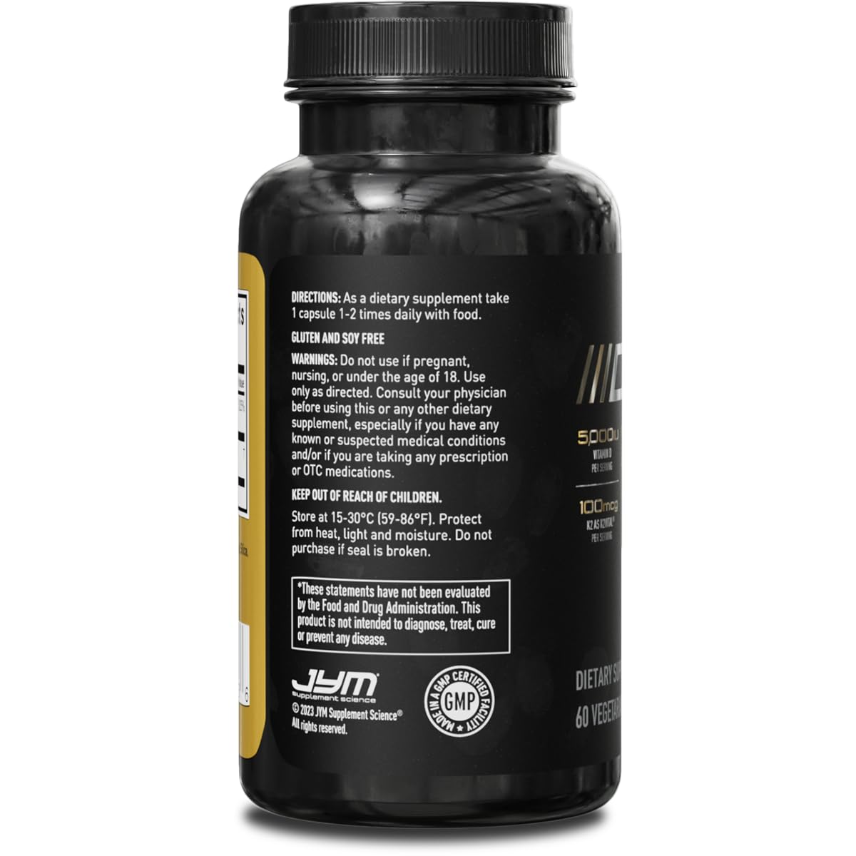 JYM Supplement Science D3 + K2 Supplement 5000 IU Vitamin D3, 100 mcg K2 MK7 Capsules 60 Count