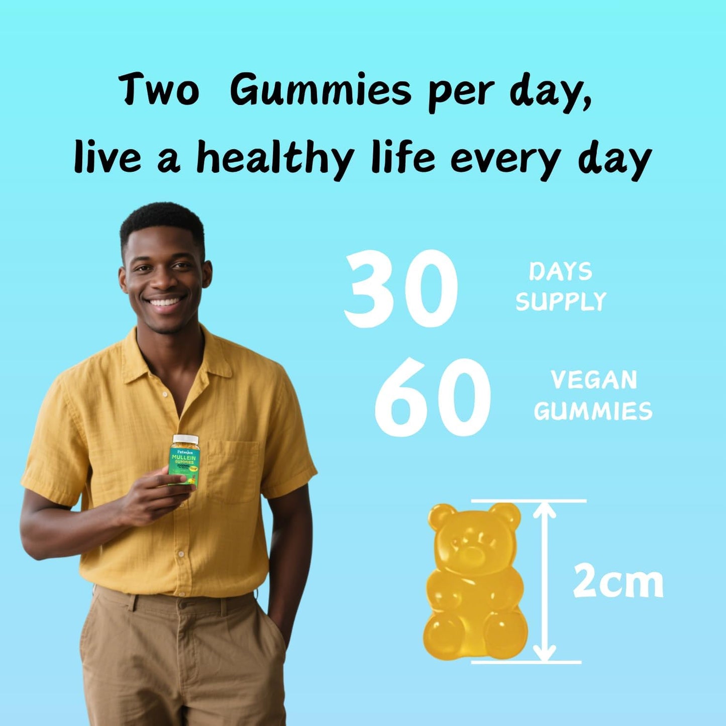 Putaojun Mullein Gummies, Sugar Free with Organic Mullein Leaf Extract, Bromelain, and Quercetin, 120 Count