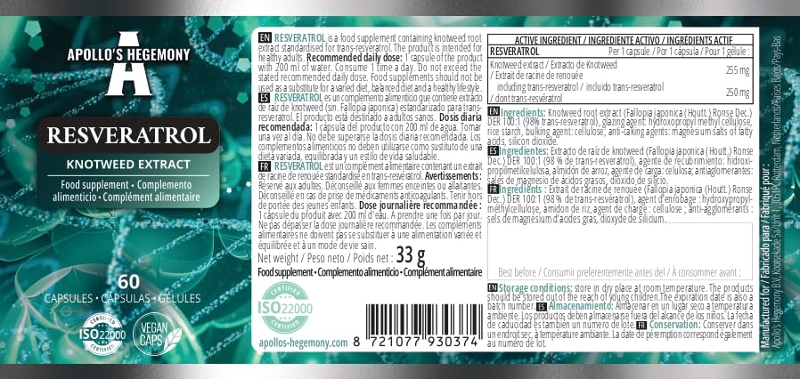 APOLLO'S HEGEMONY Resveratrol High Dose 400 mg Capsules, 60 Count