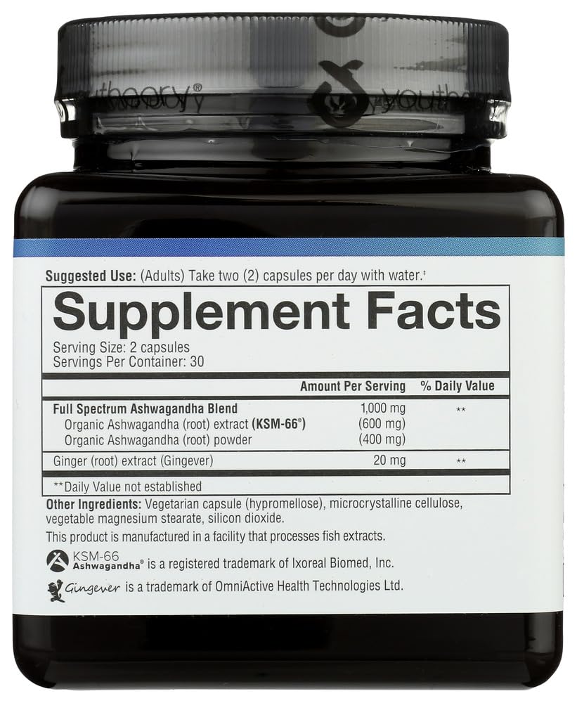 Youtheory Ashwagandha Dietary Supplement Capsule, 60 Count