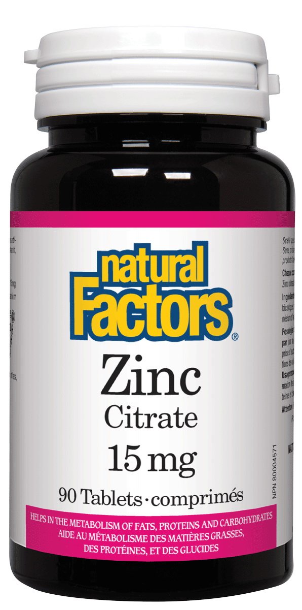 Natural Factors Zinc Citrate 15mg Tablets, 90 Count