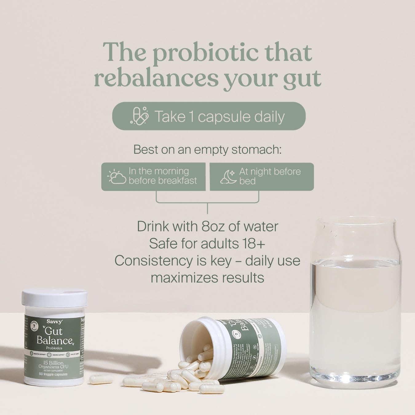 SAVVY Gut Balance Probiotics for Women & Men Capsules, 60 Capsules