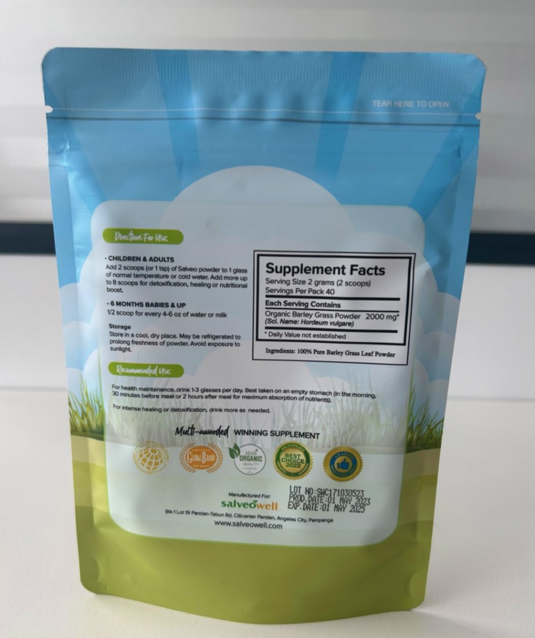 XLXZHYF Salveo Barley Grass Powder in Trial Pack, 2.82 oz, 100% Pure and Organic