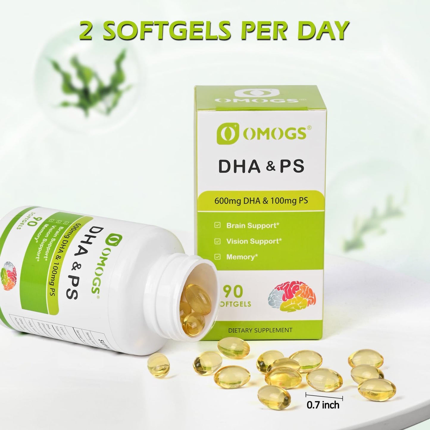 OMOGS Algae DHA - 600 mg Omega-3 DHA Softgels, 90 Softgels