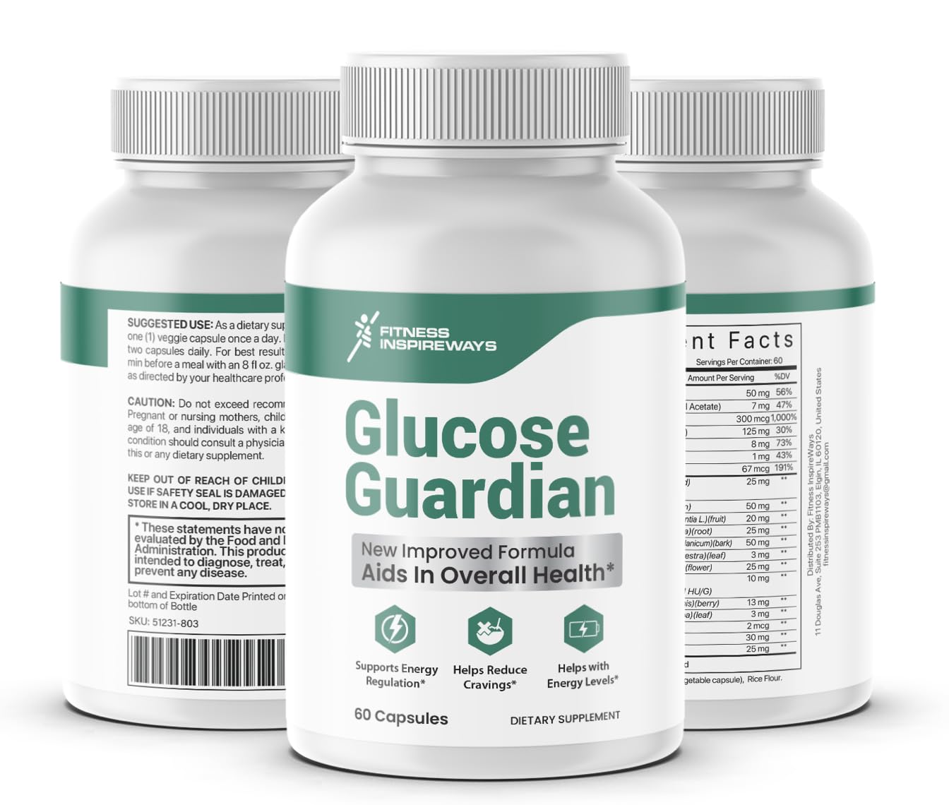 Fitness InspireWays Glucose Guardian HealthSupport Supplement Capsules 60