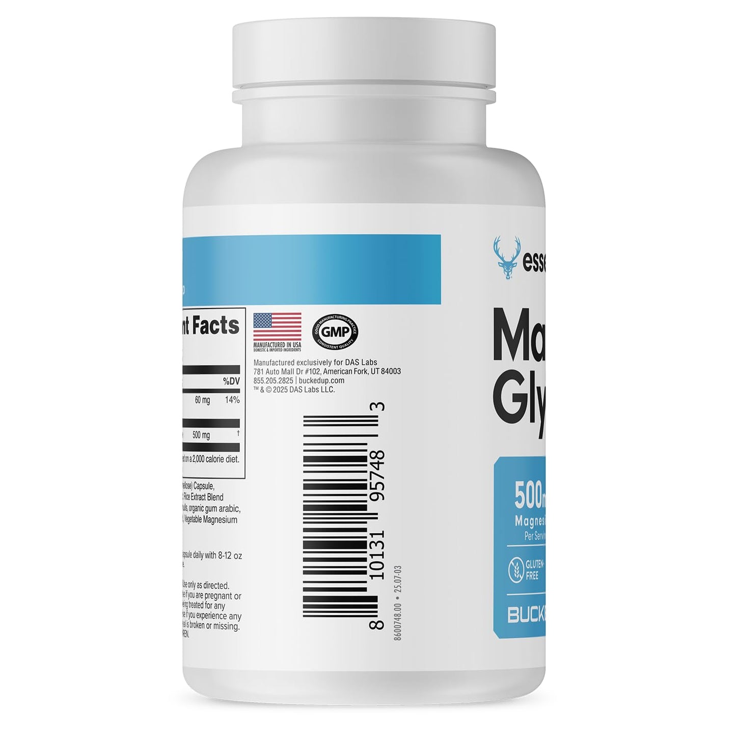 Bucked Up Magnesium Glycinate 500mg Capsules, 200 Count