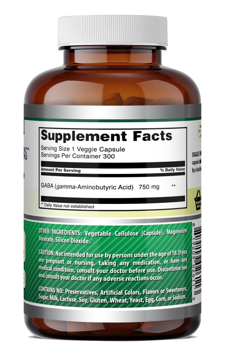 Amazing Nutrition GABA 750mg Veggie Capsules, 300 Count