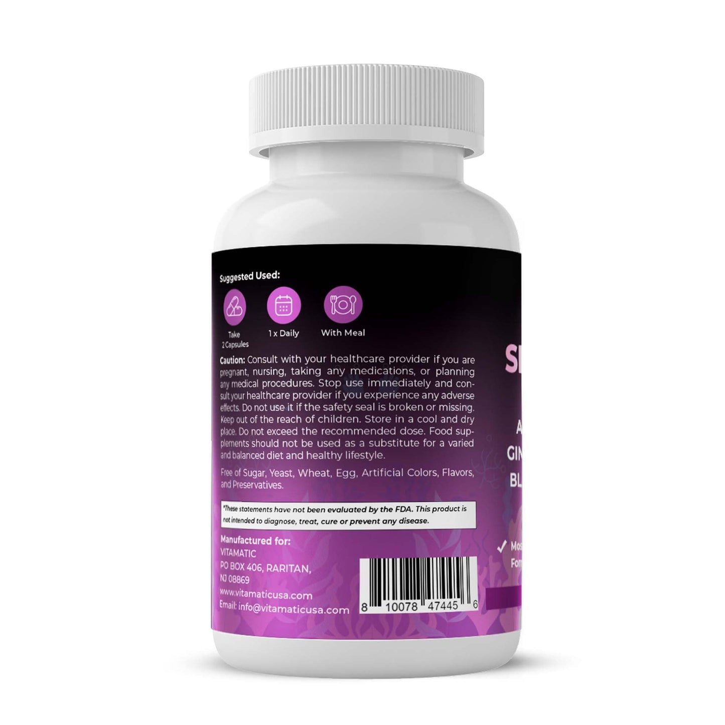 Vitamatic Sea Moss with Black Seed Oil, Ashwagandha, Turmeric, Bladderwrack & Burdock Concentrated Botanical Extract Plant-Based Capsules, 180 Count