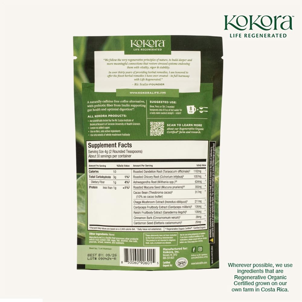 Kokora Roasted Kokora Lift - Energizes & Promotes Healthy Digestion* Coffee Alternative - Organic Adaptogenic Mushroom with Ashwagandha - Vegan, Non-GMO, No Added Sugar Powder, 30 Servings