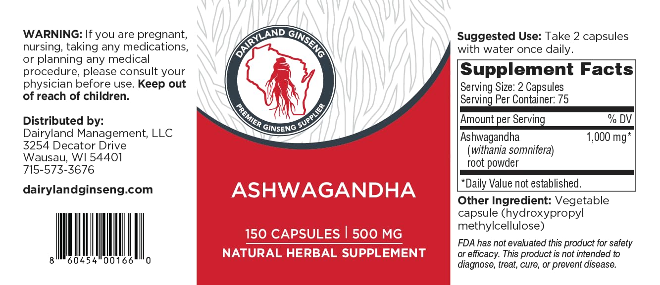 Dairyland Management LLC Ashwagandha 150 Capsules