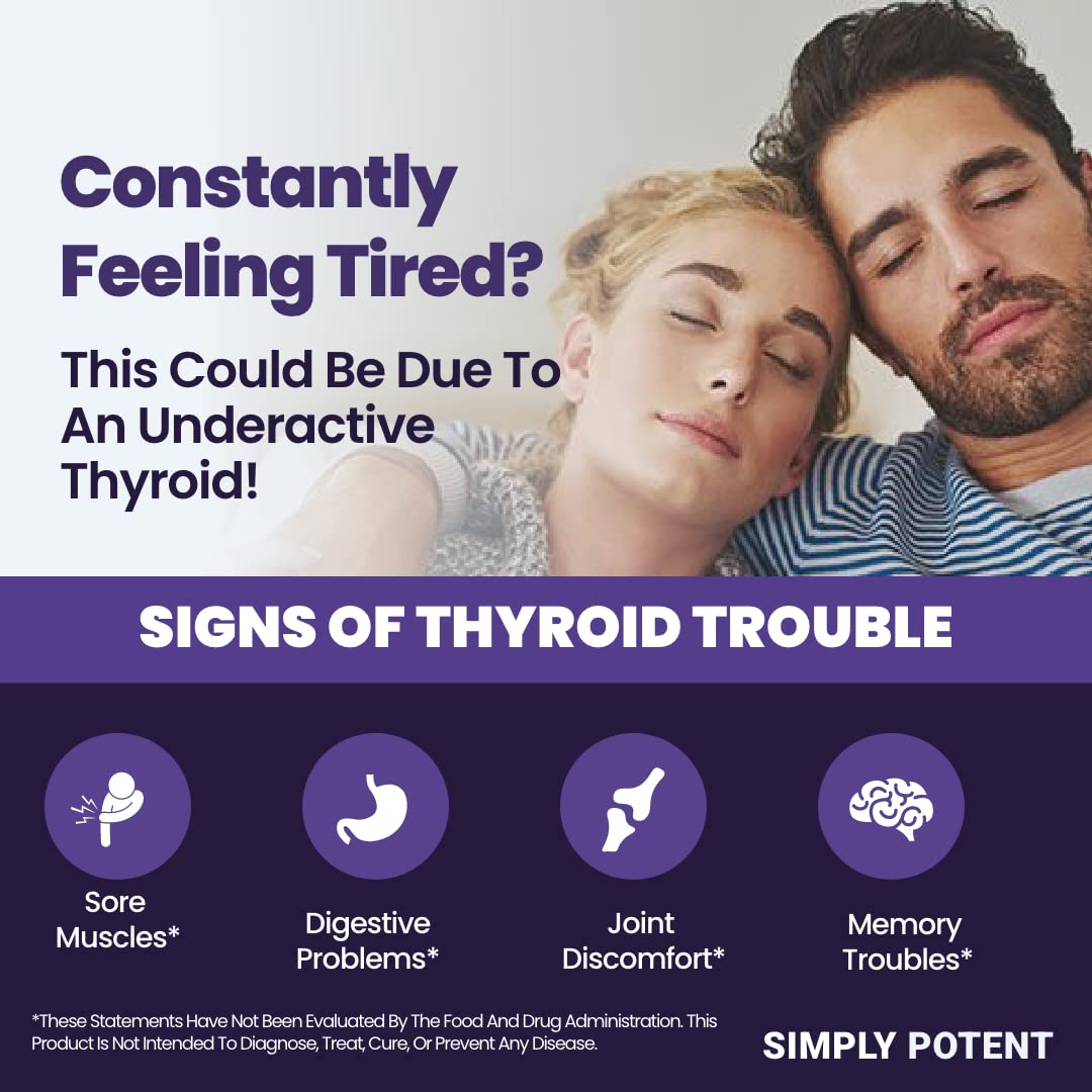 Simply Potent Thyroid Support & Adrenal Support Supplement 2-in-1 Natural Formula with Iodine & Ashwagandha, 60 Capsules