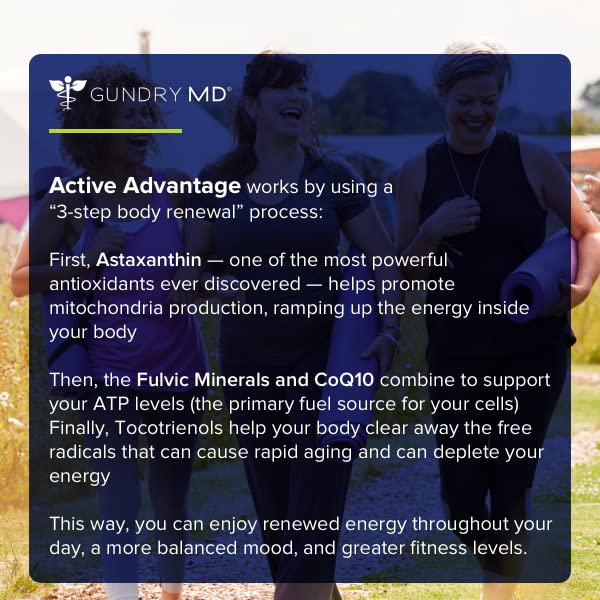 Gundry MD Active Advantage Astaxanthin and CoQ10 Supplement to Support Energy, Strength and Metabolism Capsule, 30 Count