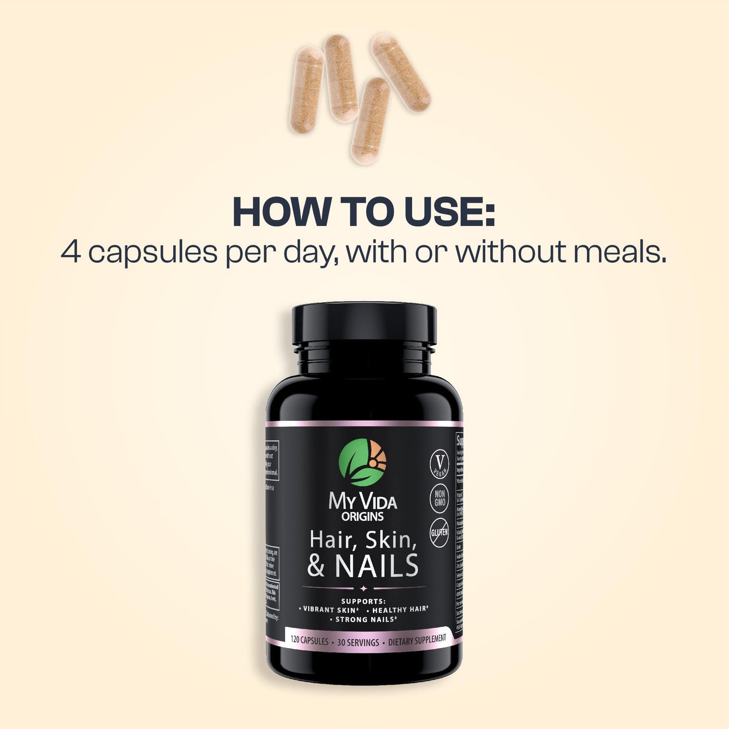My Vida Origins Hair Skin and Nails Capsules, 120 Capsules